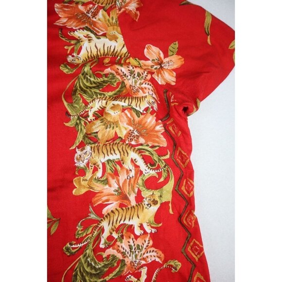 BETSY LAUREN VTG 90s WOMEN'S RED FLORAL TIGER PRINT SHORT SLEEVE MIDI  DRESS 18 - Picture 6 of 8